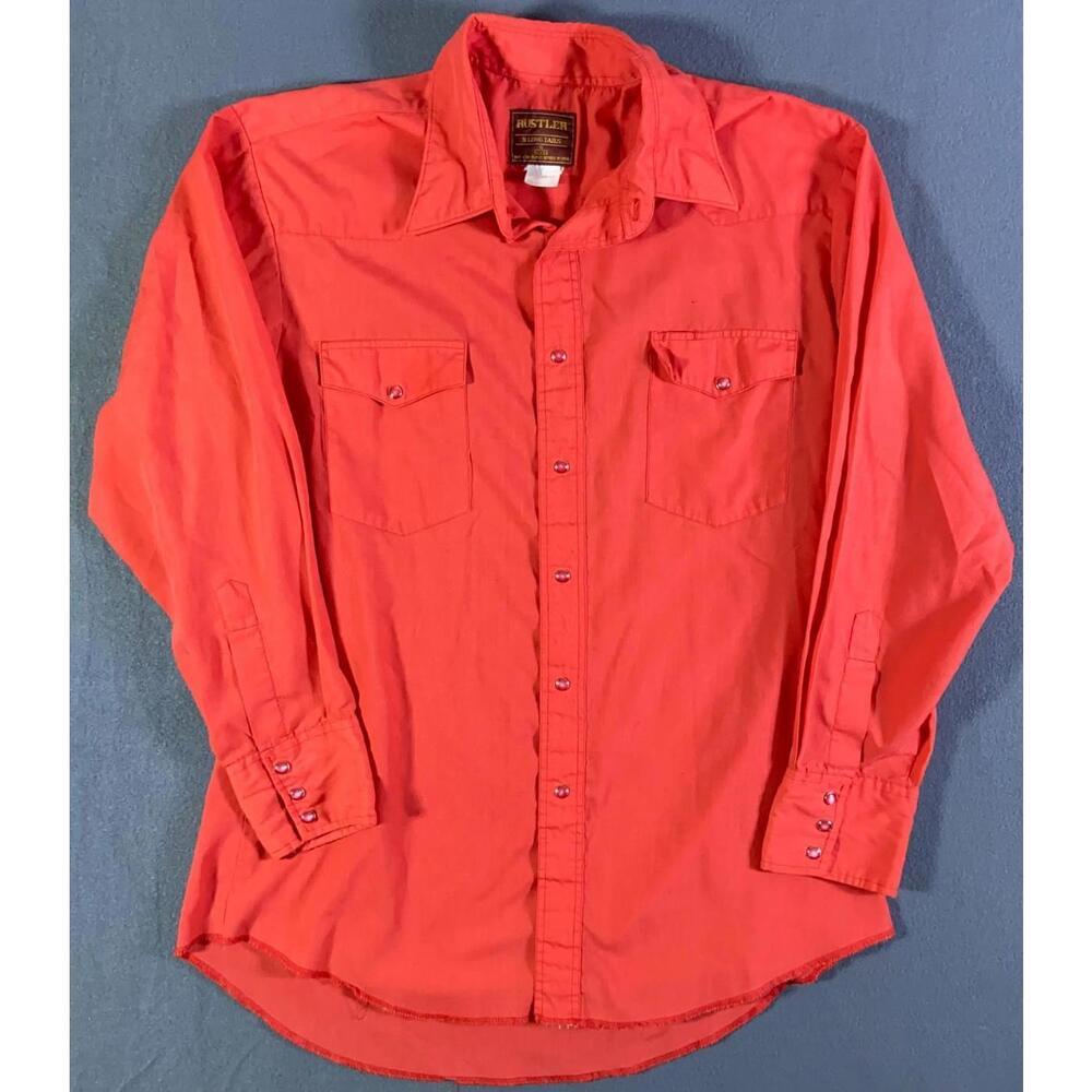 Vintage Rustler Western X-Long Tails Button Shirt Mens M (L) 16 32/33 Pearl Snap